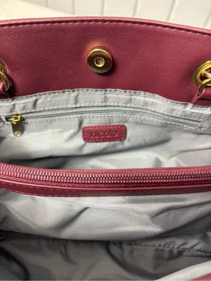 Nicole Miller Quilted Shoulder Bag‎ in Burgundy with Gold Hardware thumbnail 8