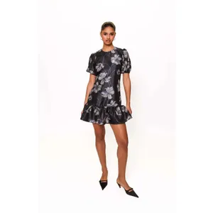 Hutch Rayan Mini Dress Navy Vining‎ Buds Floral Ruffle Hem Puff Sleeve Small New thumbnail 2