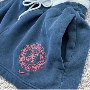 Nike Fleece Varsity Shorts Women XS‎ Navy Embroidered Crest Sweatshorts Pockets thumbnail 4