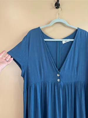 Natural Life Avery Blue Wide Leg Jumpsuit L/XL Rayon Linen Boho Cottage Empire thumbnail 2