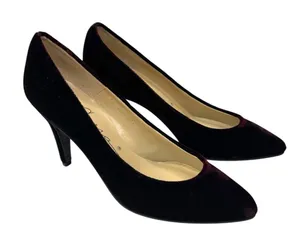 Red Brown Velvet Pointed Toe Kitten Heel Leather Sole Size 6 / 4” Heel Caressa thumbnail 1