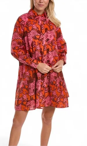 Ro Garden Tuckernuck Orange and Pink Floral Mini Dress thumbnail 1