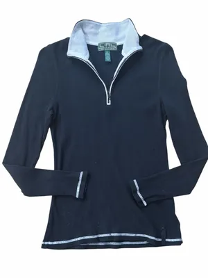 Ralph Lauren Black Quarter Zip Waffle Knit Long Sleeve Top thumbnail 1