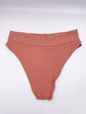 Aerie Scoop Neck High Cut Cheeky Bikini Set Size XL Salmon Pink Textured Knit thumbnail 7