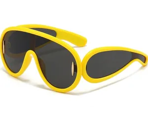 Yellow Luxury Y2K Cyberpunk oversized aviator Loewe bold acetate Summer frames. thumbnail 1