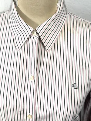 Lauren Ralph Lauren Womens Large Non-Iron Pink Black Striped Button Down Shirt thumbnail 3