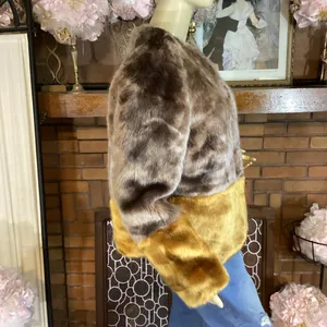 New Look Brown And Yellow Color Block Faux Fur Jacket (M) thumbnail 3