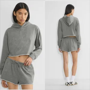 Aritzia Sweatfleece Perfect Raw Hem Hoodie Size Medium NWT Heather Dark Grey thumbnail 2