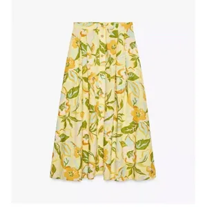 Zara Floral Printed Linen Blend High Waist Maxi Button Skirt Yellow XS thumbnail 2