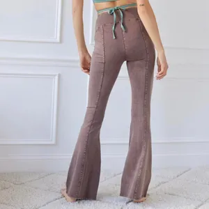Out From Under Urban Outfitters Aria Seamed Flare Pants Brown Acid Wash Small thumbnail 2