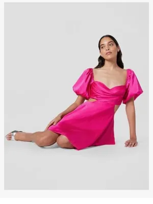 ASTR the Label Clarita mini dress puff sleeve cut out cocktail wedding guest M thumbnail 2