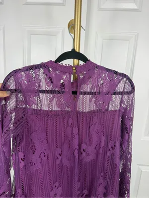 Ophelia Roe Purple Floral Lace Bell Sleeve Blouse Size S NWOT thumbnail 11