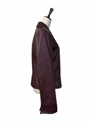 Cache Leather Jacket 10 Burgundy Fitted Button Front Y2K Retro Blazer Maroon thumbnail 5