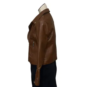 NWT Nicole Miller New York Faux Leather Motorcycle Jacket In Cognac Medium thumbnail 3