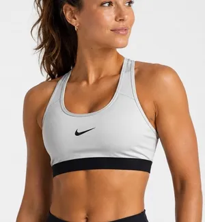 Nike XL Sports Bra Racerback Dri-FIT White Black Medium Support Activewear 2099 thumbnail 1