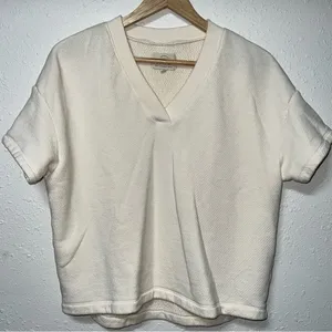 Madewell Airyterry V-Neck‎ Sweatshirt Tee Womens Size Large Cream thumbnail 1