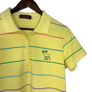 Abercrombie‎ & Fitch Polo S/M Y2K 90s Yellow Striped Embroidered Logo Shirt READ thumbnail 2