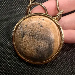 White House Black Market Necklace Boho Faux Stone Round Pendant Gold Tone 24" thumbnail 2