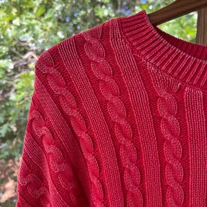 Aerie Women's Faded Cable Knit Cropped Pullover Sweater Red Size XL. NEW thumbnail 3