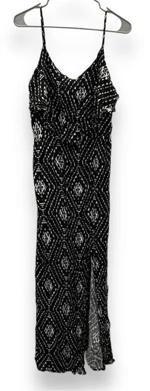 Y2K Mudd Black &‎ White Geometric Print Sleeveless Front Slit Maxi Dress Sz XL thumbnail 1