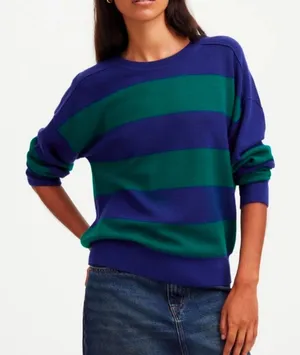 Madewell Merino Wool Crewneck Pullover Sweater Purple Green Striped M Collegiate thumbnail 1