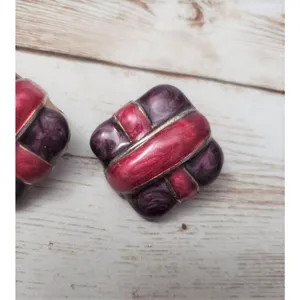 Vintage Clip On Earrings - Dark Purple & Dark Pink - 1" thumbnail 5