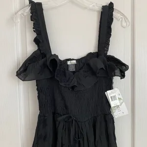 Wild Moss Womens Smocked Body‎ Mini Dress Black Floral Embroidered Ruffle L NWT thumbnail 3