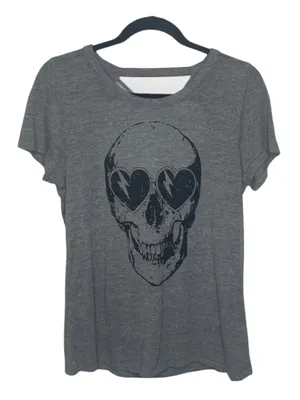 new Chaser ☻︎ Heart Eye Skull Draped Open Cross Back Tee T Shirt ☻ ︎Heather ☻︎ L thumbnail 12