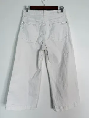 7 For All Mankind‎ White Cropped Wide Leg Jeans High Rise Size 28 thumbnail 2