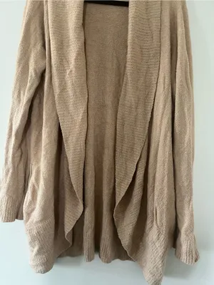 Barefoot Dreams Cozy Cardigan Tan Beige Womens Large Soft Knit Lounge Cozy thumbnail 3