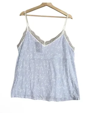 PJ Salvage Cami Top Women Sz XL Powder Blue Floral Lace Trim Pullover Sleeveless thumbnail 1