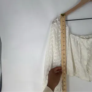 Heatherly Cottage Eyelet Crop Top Balloon‎ Sleeve Peasant Embroidered Size XSP thumbnail 12