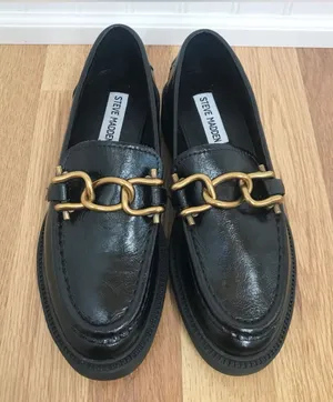 STEVE MADDEN Karmine Black Leather Loafer Size 5‎ Gold Chain Womens Classic thumbnail 1