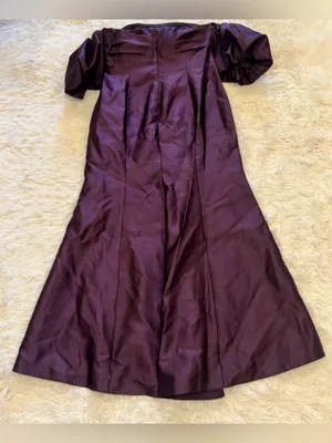 NEW Alfred Sung Off the Shoulder Puff Sleeve deep plum Satin Gown Sz 16 thumbnail 8