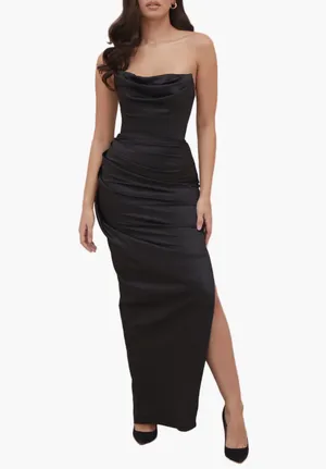 House of CB Adrienne Black Satin Strapless Corset Maxi Gala Dress thumbnail 6