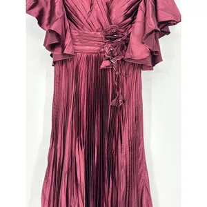 MISSACC Maxi Gown Size‎ 10 Cabernet Pleated Flutter Sleeve Floral Applique NWT thumbnail 5