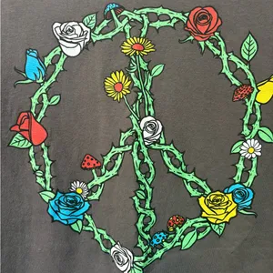 Floral Peace Sign Mushroom Hippie Boho Graphic Tee Medium thumbnail 2