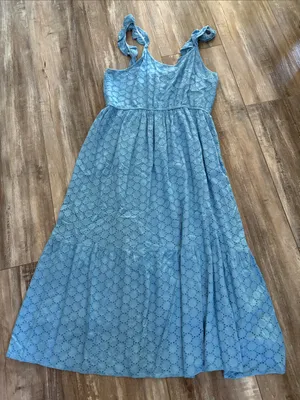 Jessica Simpson Tiered, Sleeveless, Light Blue, Eyelet Maxi Dress large thumbnail 1