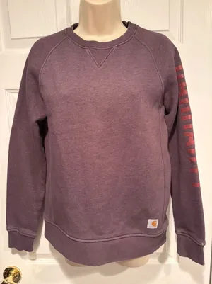 Carhartt‎ Womens Brown Crewneck Sweatshirt Logo Sleeve Pullover 104410 V27 Small thumbnail 1