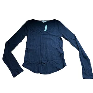 Madewell Small Black Pointelle Long Sleeve Scoopneck Knit Tee NS575 Lightweight thumbnail 2