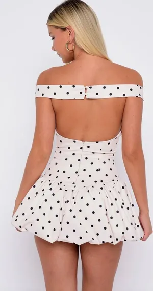 White Fox The Moment I Met You Mini Dress Cream Black Polka Dot XS thumbnail 12