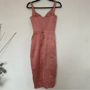 HOUSE OF CB‎ XS PLUS CUP ‘Faye’ Rose Satin Pleated Midi Dress NWOT thumbnail 4