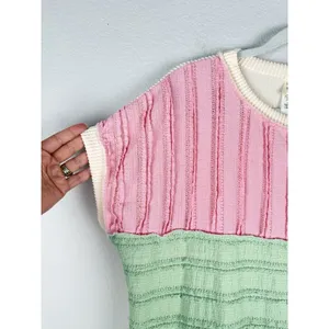 7TH RAY Textured Pastel Color Block Ribbed Pullover Top Women's Size Large Artsy thumbnail 5