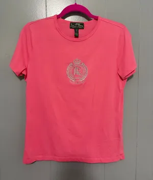 Vintage Lauren Active Ralph Lauren Pink Embroidered Crest Logo Cotton T-shirt M thumbnail 1