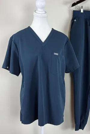 Figs Navy Blue Scrub Top & Pant Set Size XL Top & Large Bottom thumbnail 1