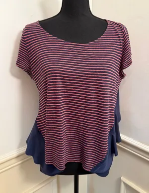 Anthropologie Meadow Rue Sideswing Striped Ruffle Back Top Linen Cotton Blend thumbnail 1