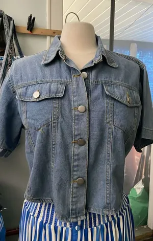short sleeve denim for women thumbnail 1