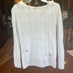 White Cotton Sweater Pullover Hooded thumbnail 4