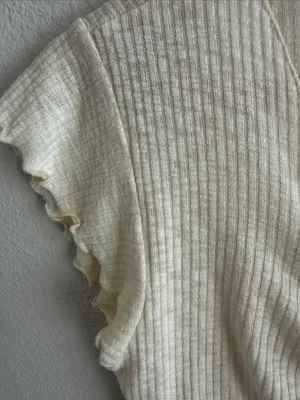 Antistar Cream Ruched V-Neck Short Sleeve Women's Top Large thumbnail 4