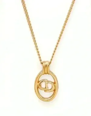 Christian Dior Vintage Logo Oval Pendant Necklace thumbnail 1